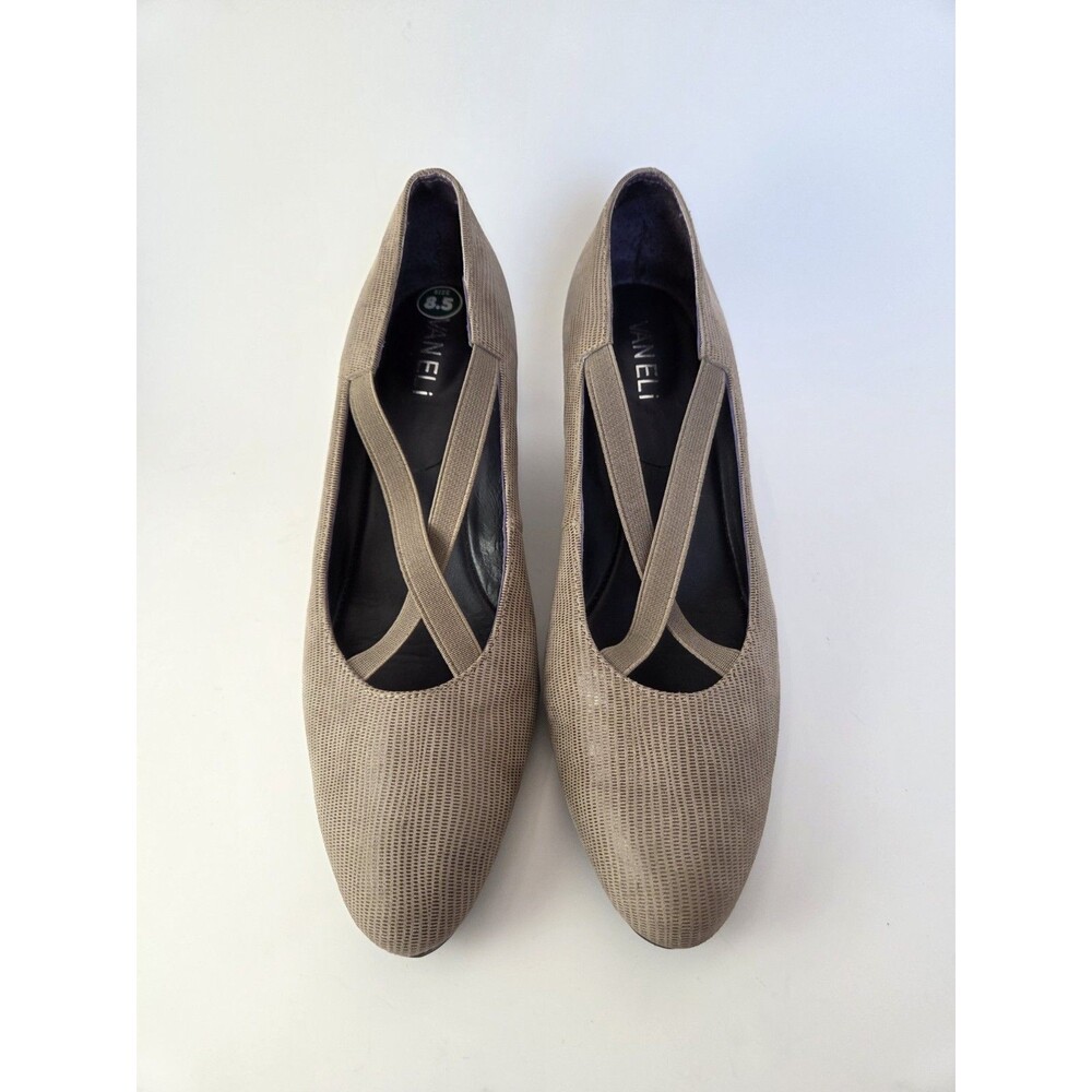 Vaneli Womens Taupe Textured Wedge Platform Pumps Crisscross Elastic Straps 8.5M